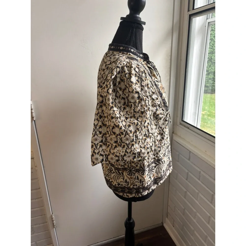 Anthropologie Pleated Puff Sleeve Blouse Small Boho cottage core croquette